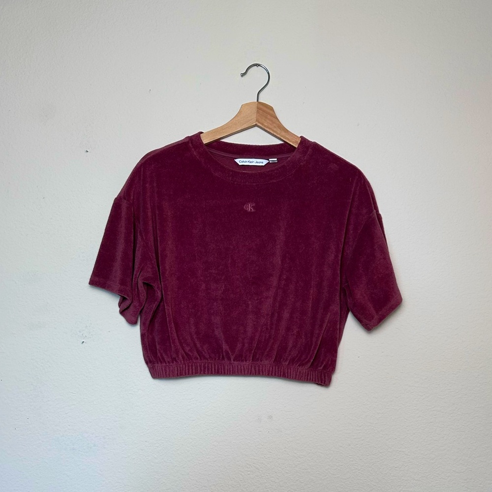 Calvin Klein Terry Short Sleeve Sweatshirt Cinched Waist Top Cotton Summer Shirt